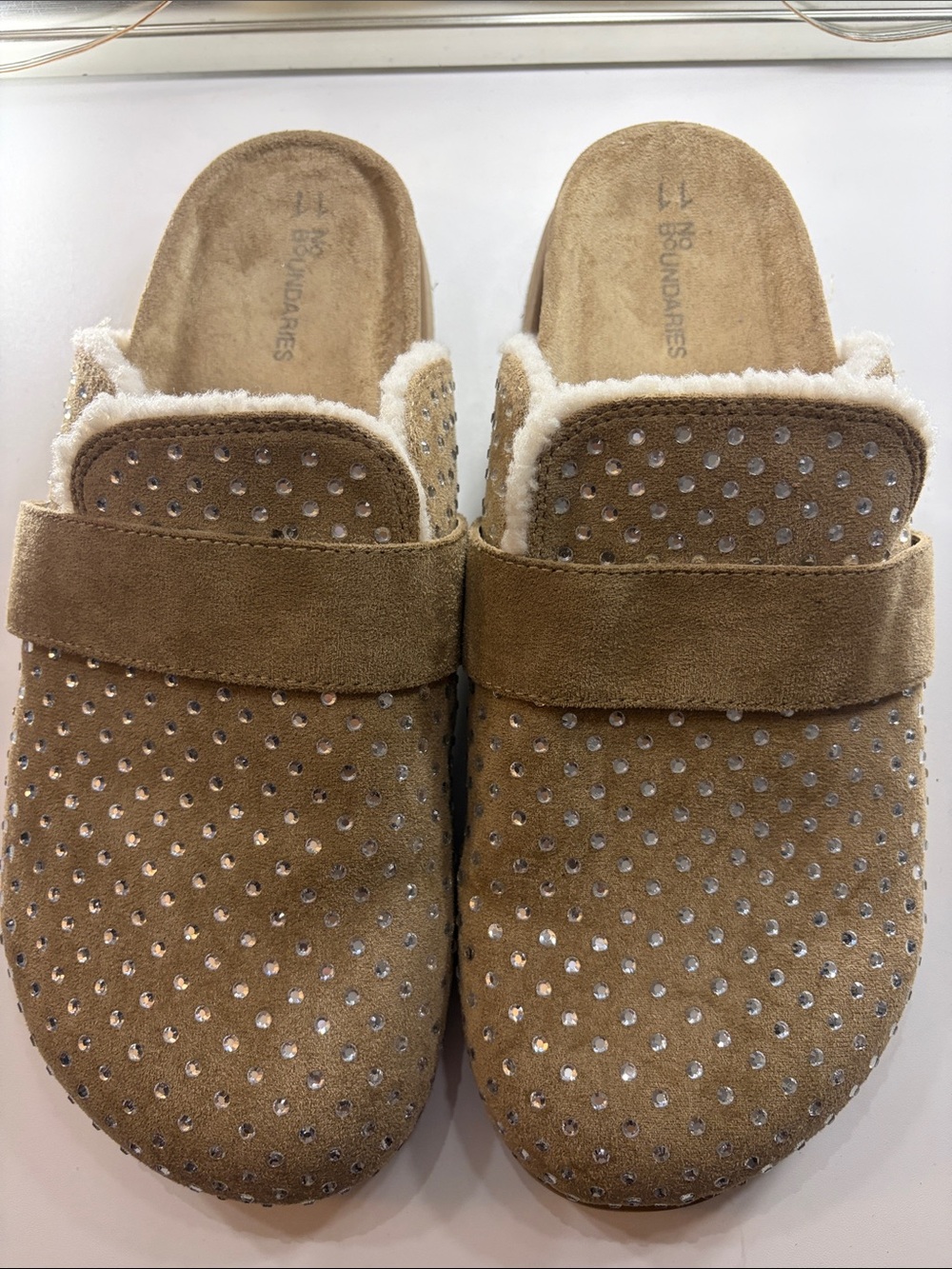 No Boundaries Tan Suede Studded Slip-On Slippers